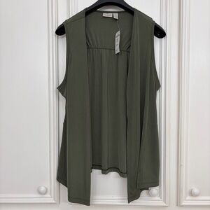 Chicos Easywear Sleeveless Rossie Vest Slinky Knit Olive Green Sz 2 LG 10/12 NWT